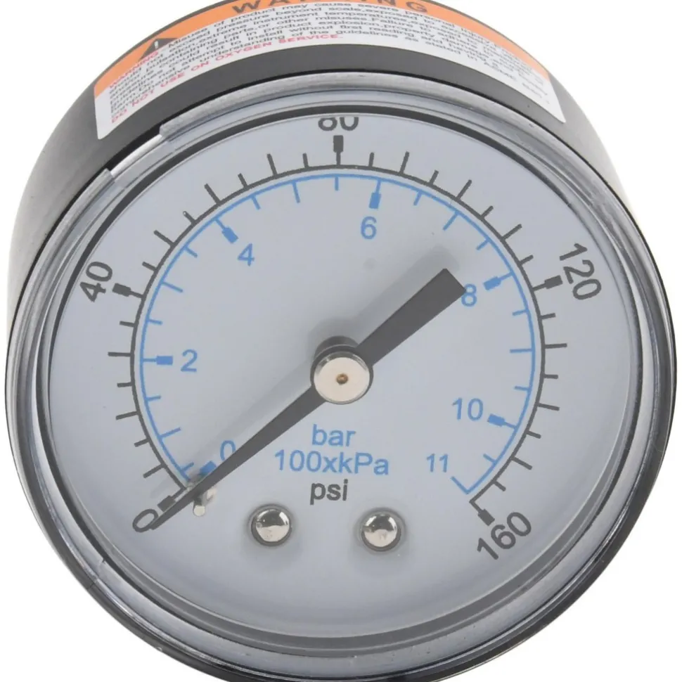 Pressure Gauge: 2" Dial, 160 psi, 1/4" Thread, NPT, Center Back Mount
