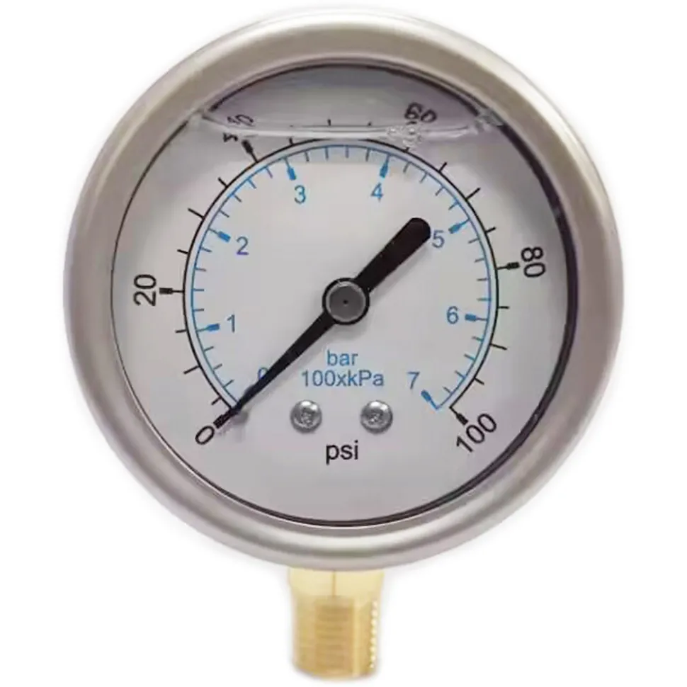 Pressure Gauge: 2-1/2" Dial, 100 psi, 1/4" Thread, NPT, Lower Mount
