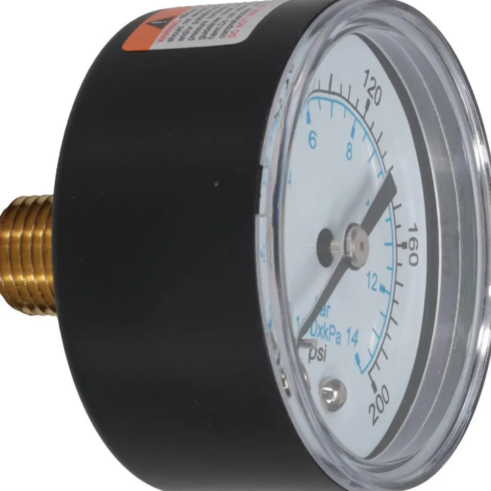 Pressure Gauge: 2" Dial, 200 psi, 1/4" Thread, NPT, Center Back Mount