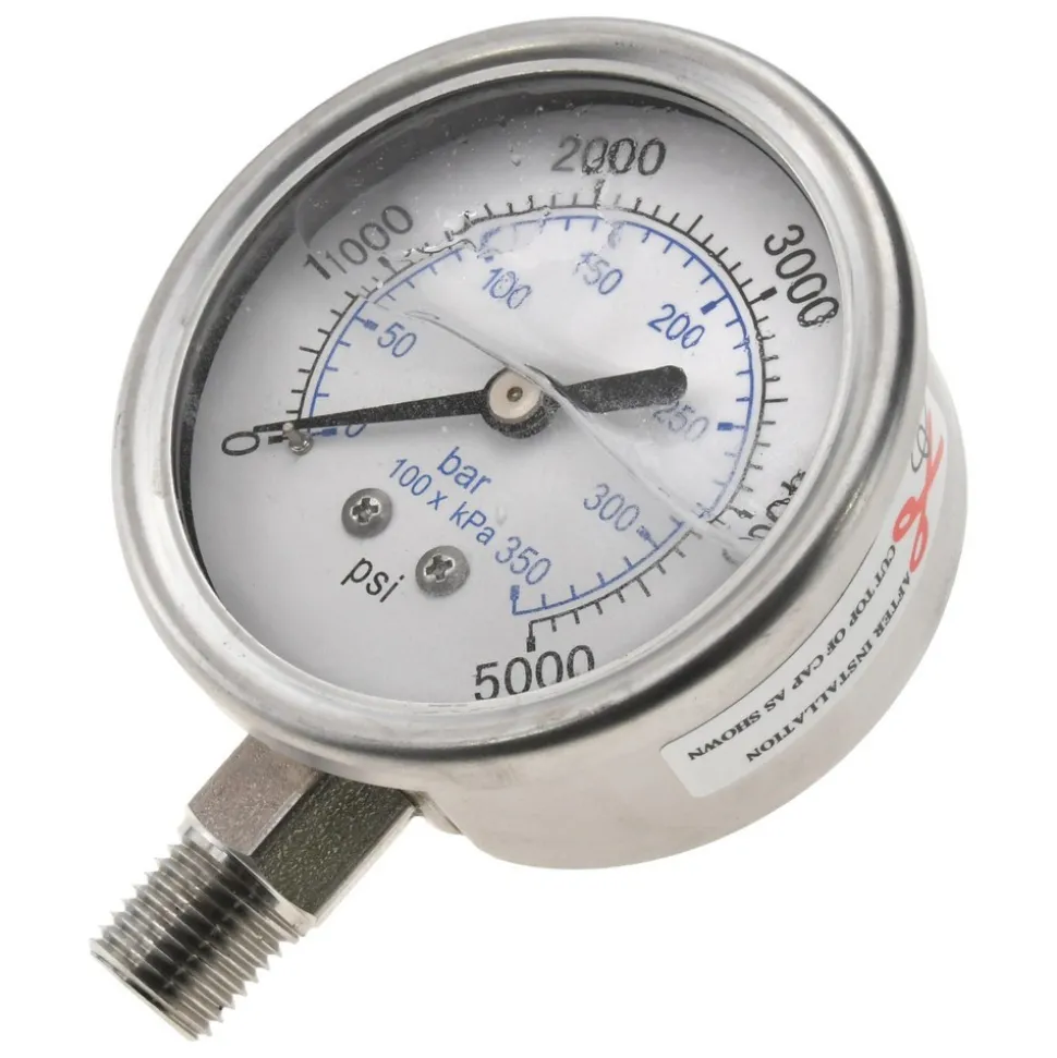 Pressure Gauge: 2-1/2" Dial, 5,000 psi, 1/4" Thread, NPT, Lower Mount