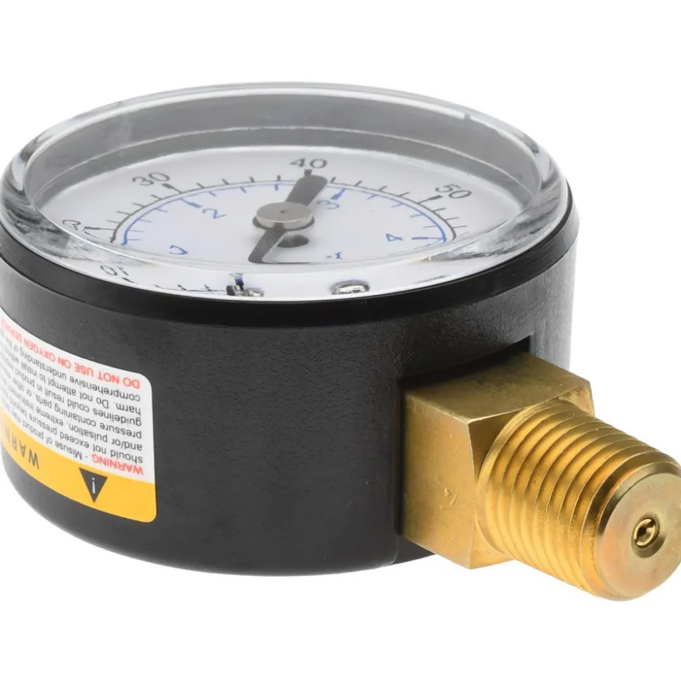 Pressure Gauge: 2" Dial, 60 psi, 1/4" Thread, NPT, Lower Mount