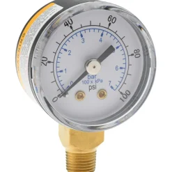 Pressure Gauge: 1-1/2" Dial, 100 psi, 1/8" Thread, NPT, Lower Mount