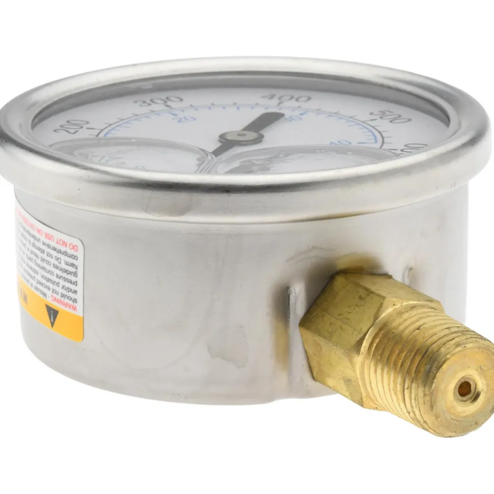 Pressure Gauge: 2-1/2" Dial, 600 psi, 1/4" Thread, NPT, Lower Mount