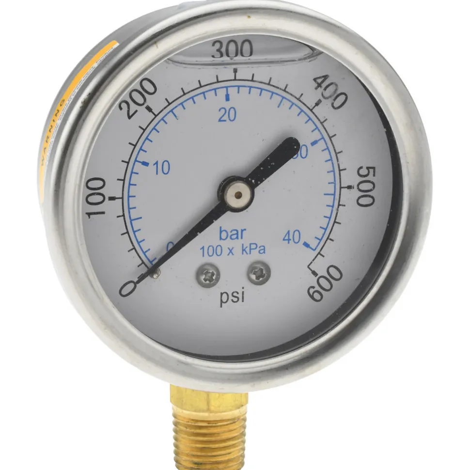 Pressure Gauge: 2-1/2" Dial, 600 psi, 1/4" Thread, NPT, Lower Mount