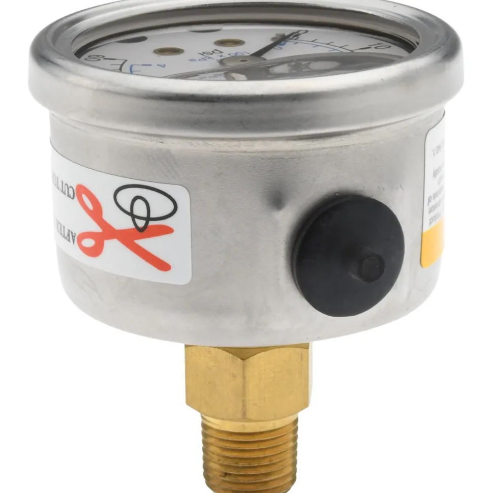 Pressure Gauge: 1-1/2" Dial, 60 psi, 1/8" Thread, NPT, Center Back Mount