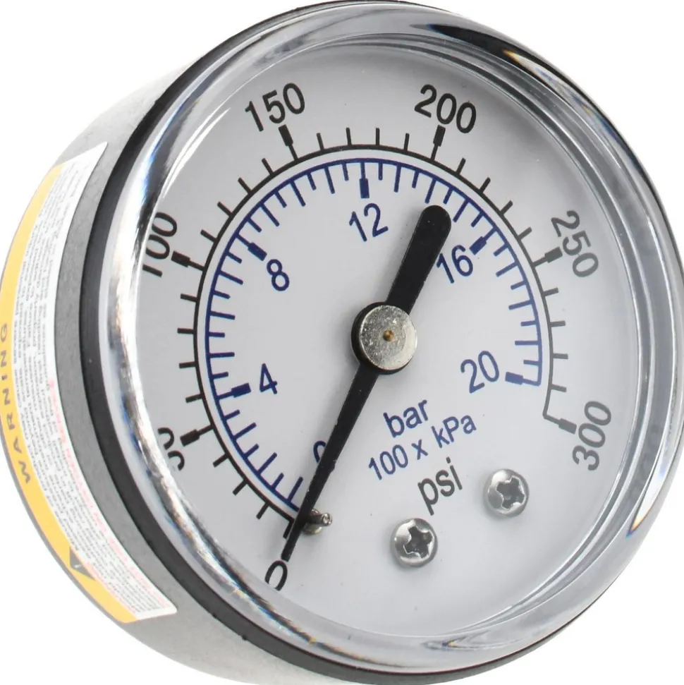 Pressure Gauge: 2" Dial, 300 psi, 1/4" Thread, NPT, Center Back Mount
