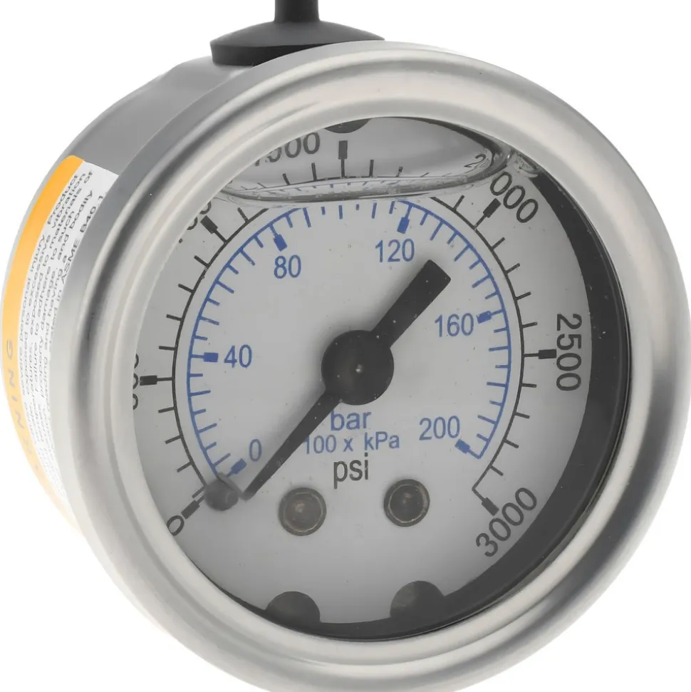 Pressure Gauge: 1-1/2" Dial, 3,000 psi, 1/8" Thread, NPT, Center Back Mount