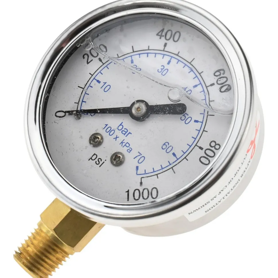 Pressure Gauge: 2-1/2" Dial, 1,000 psi, 1/4" Thread, NPT, Lower Mount