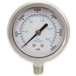 Pressure Gauge: 2-1/2" Dial, 3,000 psi, 1/4" Thread, NPT, Lower Mount