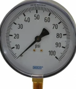 Pressure Gauge: 4" Dial, 1/4" Thread, NPT, Lower Mount