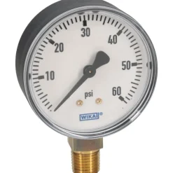 Pressure Gauge: 2-1/2" Dial, 1/4" Thread, NPT, Lower Mount