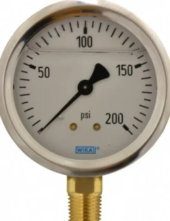 Pressure Gauge: 2-1/2" Dial, 0 to 200 psi, 1/4" Thread, NPT, Lower Mount
