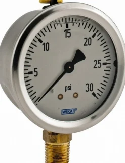 Pressure Gauge: 2-1/2" Dial, 0 to 30 psi, 1/4" Thread, NPT, Lower Mount