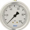 Pressure Gauge: 2-1/2" Dial, 0 to 100 psi, 1/4" Thread, NPT, Center Back Mount