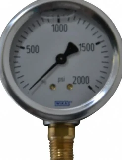 Pressure Gauge: 2-1/2" Dial, 0 to 2,000 psi, 1/4" Thread, NPT, Lower Mount