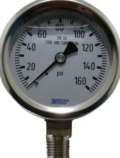 Pressure Gauge: 2-1/2" Dial, 0 to 160 psi, 1/4" Thread, NPT, Lower Mount