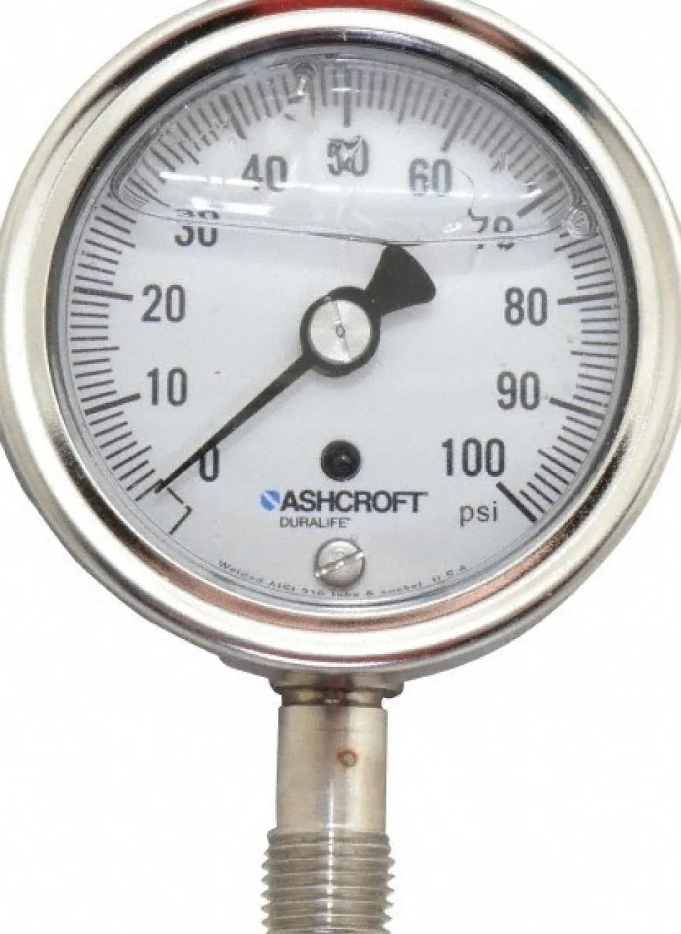 Pressure Gauge: 2-1/2" Dial, 0 to 100 psi, 1/4" Thread, NPT, Lower Mount