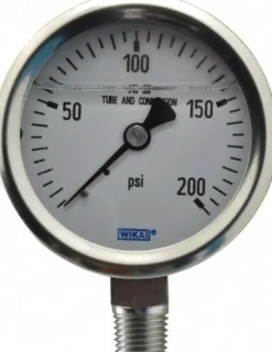 Pressure Gauge: 2-1/2" Dial, 0 to 200 psi, 1/4" Thread, NPT, Lower Mount