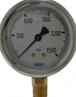 Pressure Gauge: 2-1/2" Dial, 0 to 1,500 psi, 1/4" Thread, NPT, Lower Mount