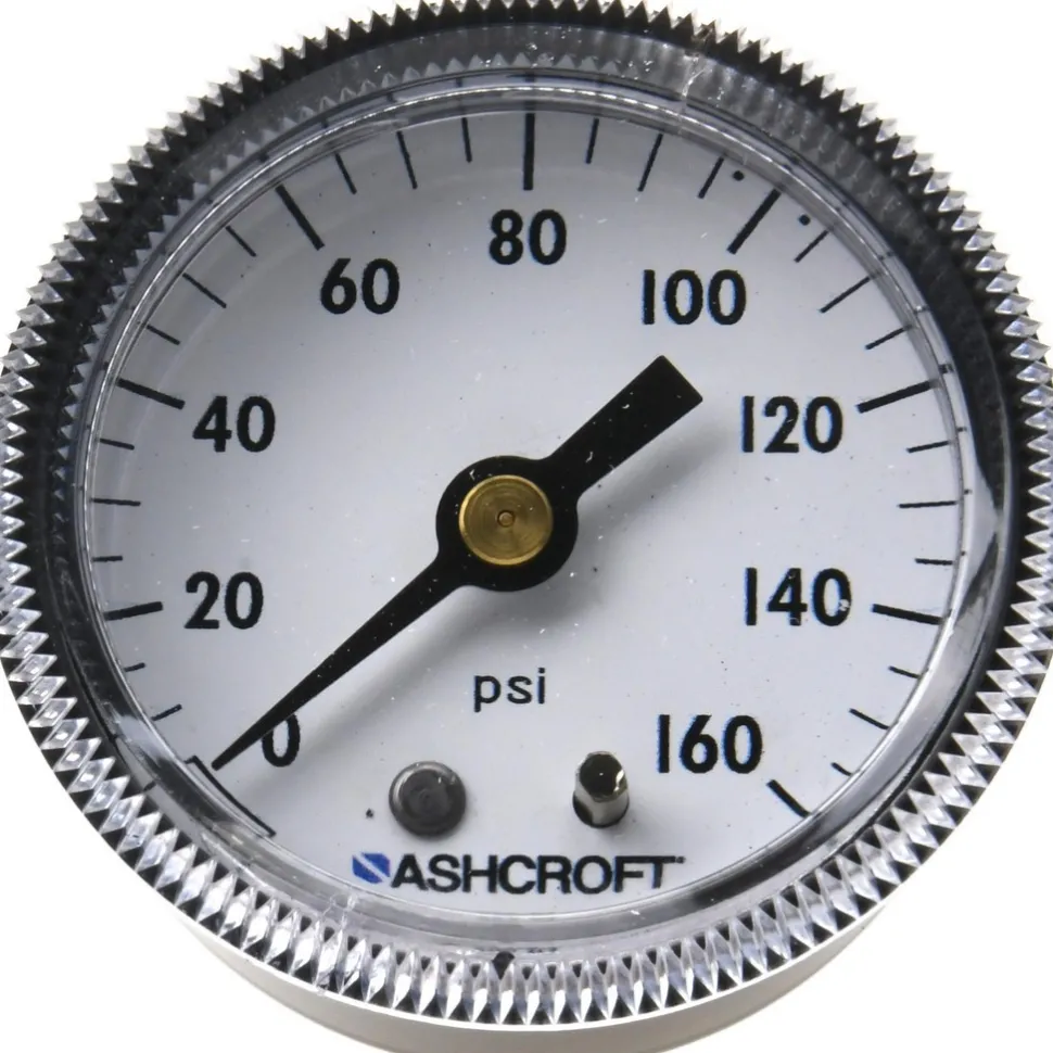 Pressure Gauge: 2" Dial, 0 to 160 psi, 1/4" Thread, NPT, Center Back Mount