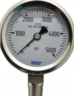 Pressure Gauge: 2-1/2" Dial, 0 to 5,000 psi, 1/4" Thread, NPT, Lower Mount