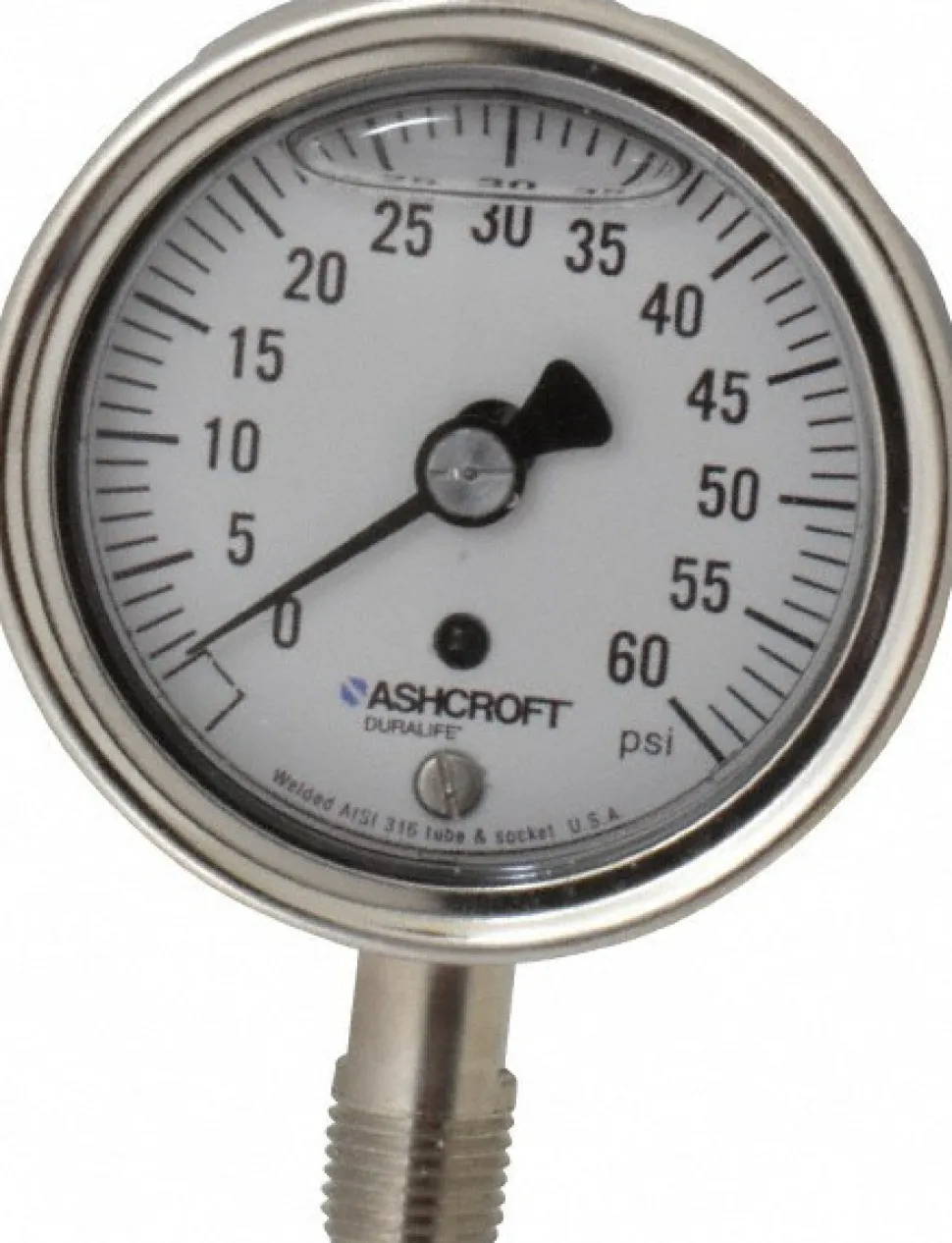 Pressure Gauge: 2-1/2" Dial, 0 to 60 psi, 1/4" Thread, NPT, Lower Mount