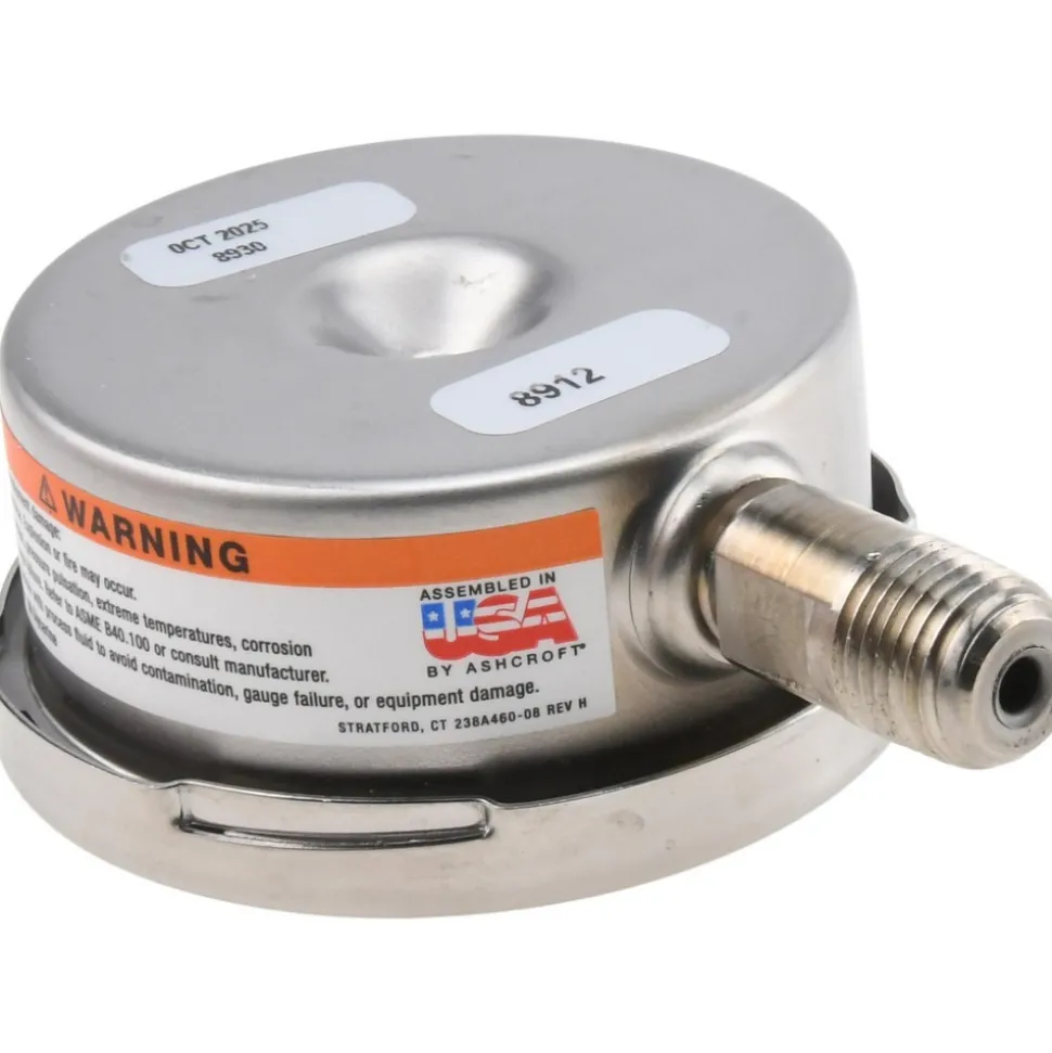Pressure Gauge: 2-1/2" Dial, 0 to 200 psi, 1/4" Thread, NPT, Lower Mount