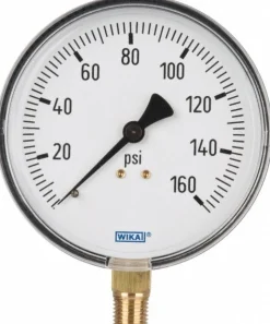 Pressure Gauge: 4" Dial, 0 to 160 psi, 1/4" Thread, NPT, Lower Mount