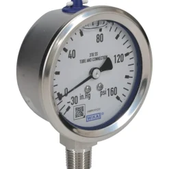 Pressure Gauge: 2-1/2" Dial, 0 to 160 psi, 1/4" Thread, NPT, Lower Mount