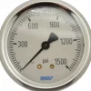 Pressure Gauge: 2-1/2" Dial, 0 to 1,500 psi, 1/4" Thread, NPT, Center Back Mount
