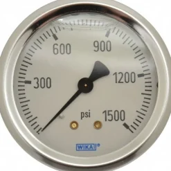 Pressure Gauge: 2-1/2" Dial, 0 to 1,500 psi, 1/4" Thread, NPT, Center Back Mount