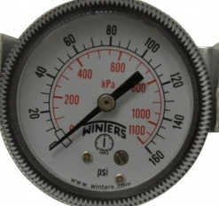 Pressure Gauge: 2" Dial, 0 to 160 psi, 1/8" Thread, NPT, U-Clamp Panel & Center Back Mount