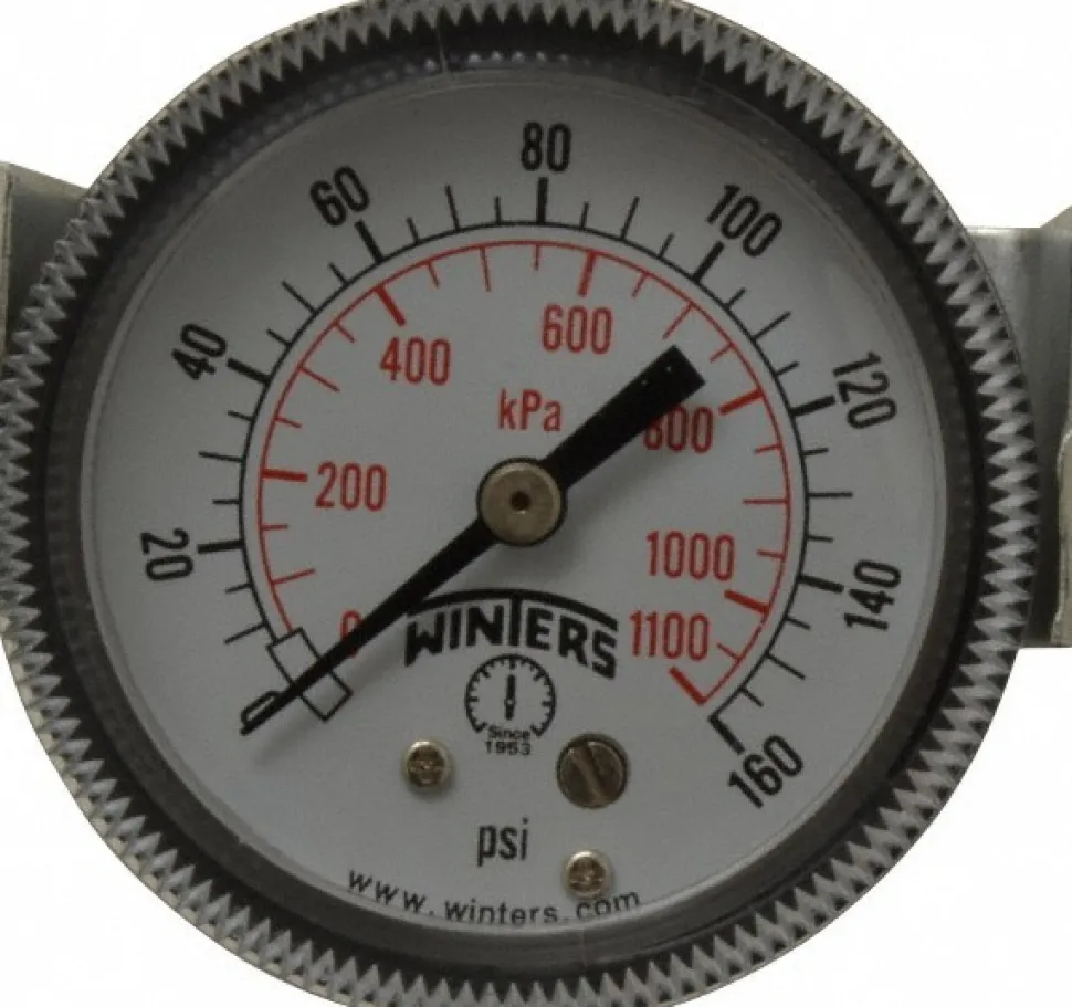 Pressure Gauge: 2" Dial, 0 to 160 psi, 1/8" Thread, NPT, U-Clamp Panel & Center Back Mount