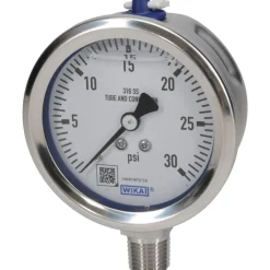 Pressure Gauge: 2-1/2" Dial, 0 to 30 psi, 1/4" Thread, NPT, Lower Mount