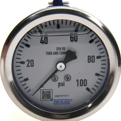 Pressure Gauge: 2-1/2" Dial, 0 to 100 psi, 1/4" Thread, NPT, Center Back Mount