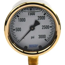 Pressure Gauge: 2-1/2" Dial, 0 to 3,000 psi, 1/4" Thread, NPT, Lower Mount