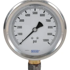 Pressure Gauge: 4" Dial, 0 to 10,000 psi, 1/4" Thread, NPT, Lower Mount
