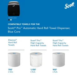 Pro Automatic Hard Roll Towel Dispenser, Black, for Blue Core Scott Pro Roll Towels, 12.66" x 16.44" x 9.18"