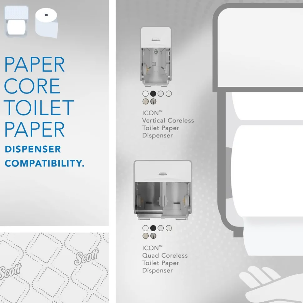 Pro Paper Core High-Capacity Standard Roll Toilet Paper with Elevated Design, 2-Ply, White