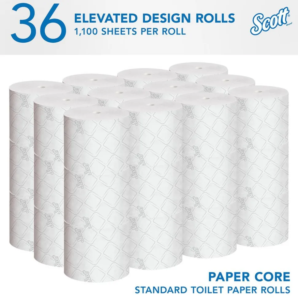 Pro Paper Core High-Capacity Standard Roll Toilet Paper with Elevated Design, 2-Ply, White