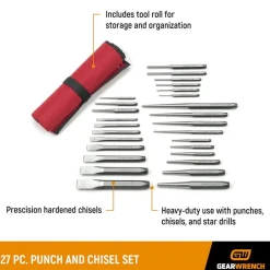 Punch & Chisel Set: 27 Pc, 1/4 - 1" Chisel, 3/16 - 1/4" Punch