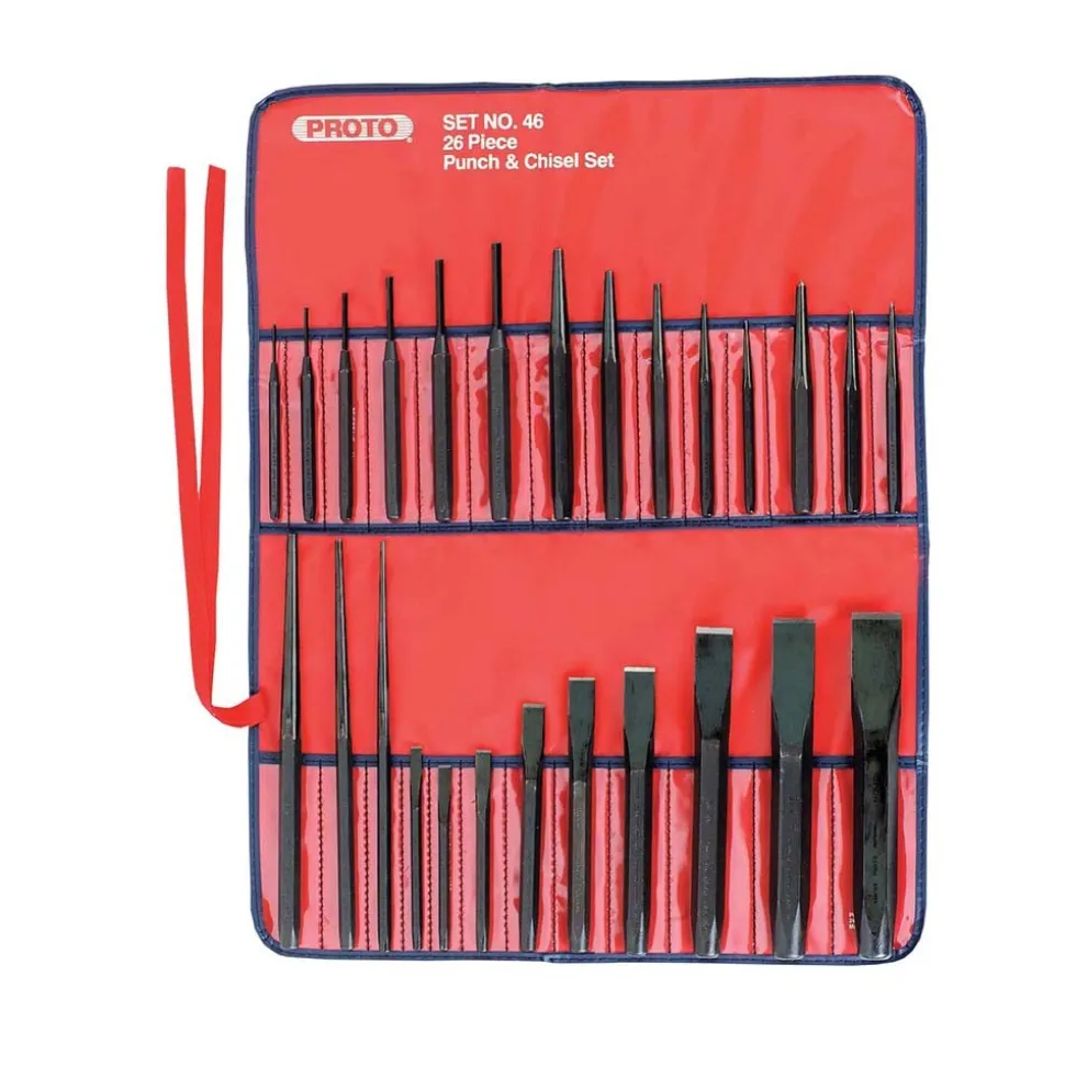 Punch & Chisel Set: 26 Pc, 1/4 - 1-3/16" Chisel, 3/32 - 1/4" Punch