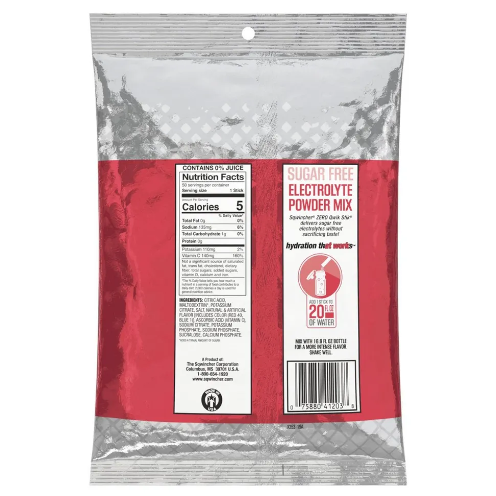 Qwik Stik Sports Drink: 0.11 oz Packet, Fruit Punch, Sugar Free, Powder, Yields 20.00 oz