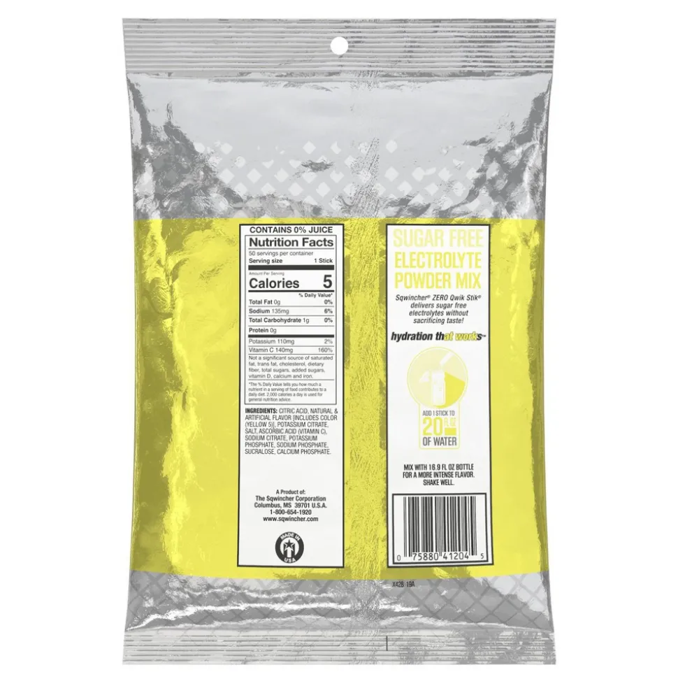 Qwik Stik Sports Drink: 0.11 oz Packet, Lemonade, Sugar Free, Powder, Yields 20.00 oz