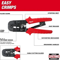 Ratcheting Modular Crimper & Stripper, Straight Handle