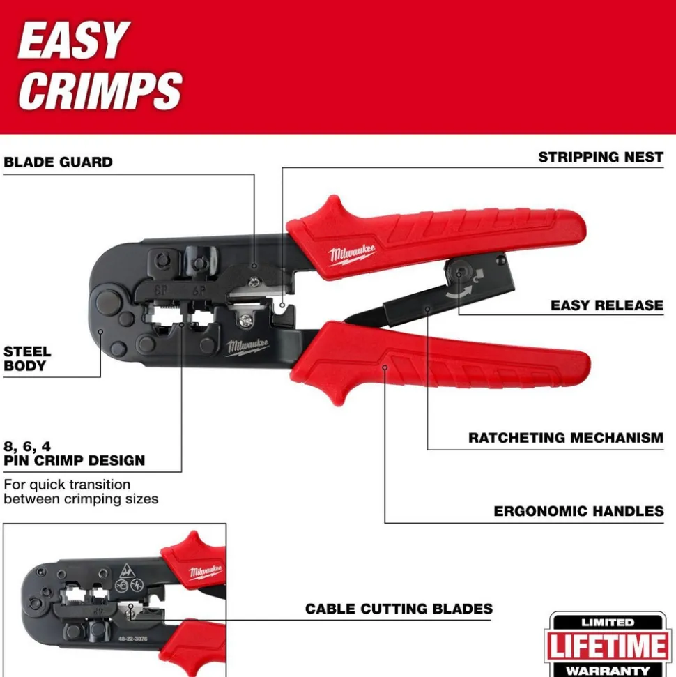 Ratcheting Modular Crimper & Stripper, Straight Handle