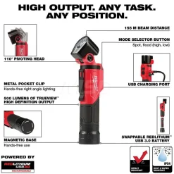 REDLITHIUM™ USB Pivoting Flashlight, 500 Lumens
