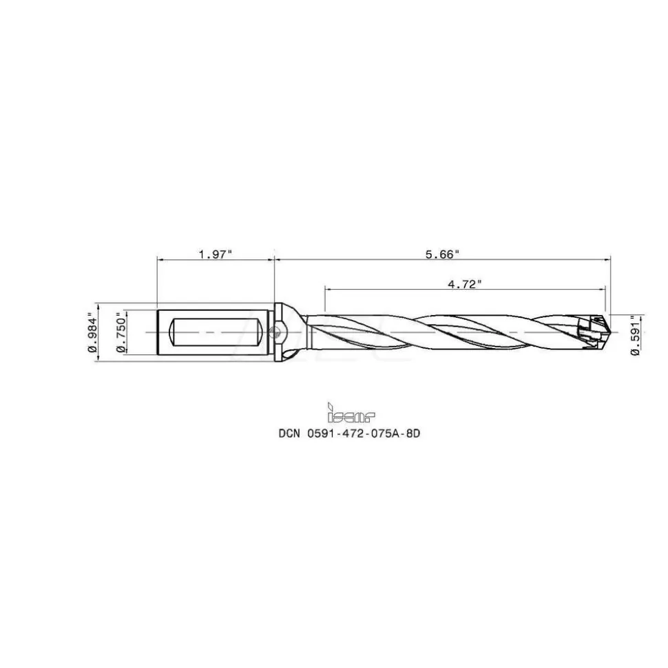 Replaceable-Tip Drill: 0.591 to 0.626" Dia, 4.72" Max Depth, 3/4" Weldon Flat Shank