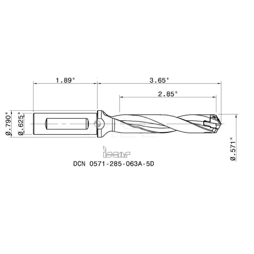 Replaceable-Tip Drill: 0.571 to 0.587" Dia, 2.95" Max Depth, 5/8" Flatted Shank