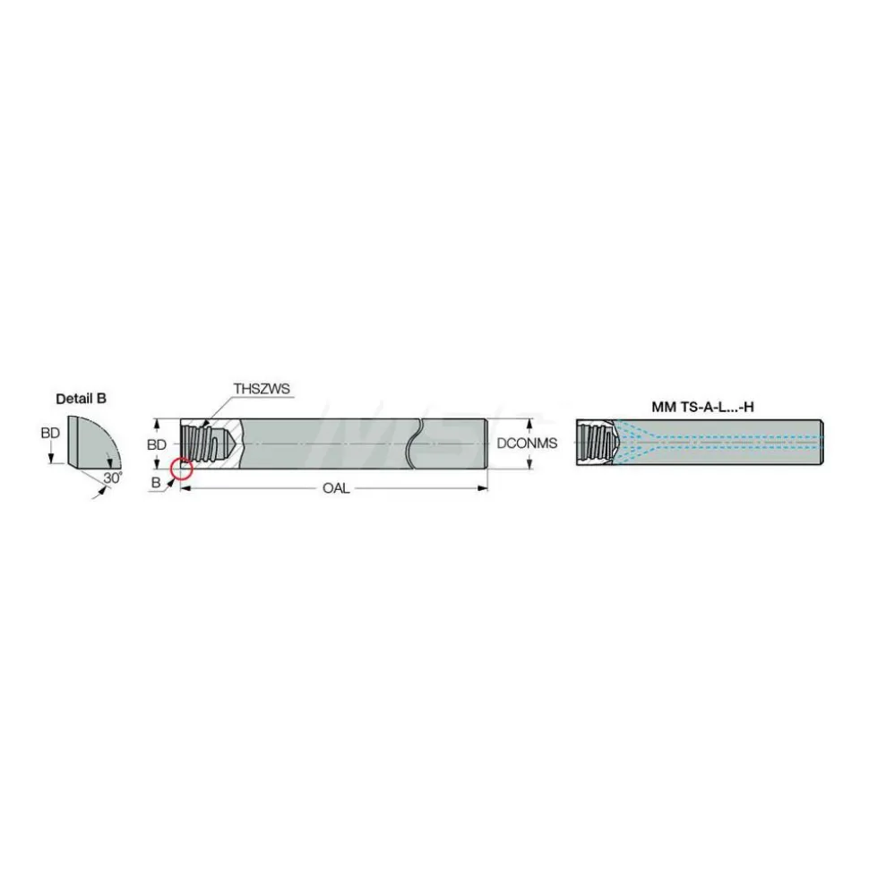Replaceable Tip Milling Shank: Series Multimaster, 0.312" 90 ° Shank